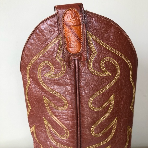 Vintage Sergey Cabrini Exotic EEL Cognac Brown Leather Western Cowboy Boots - Picture 5 of 15